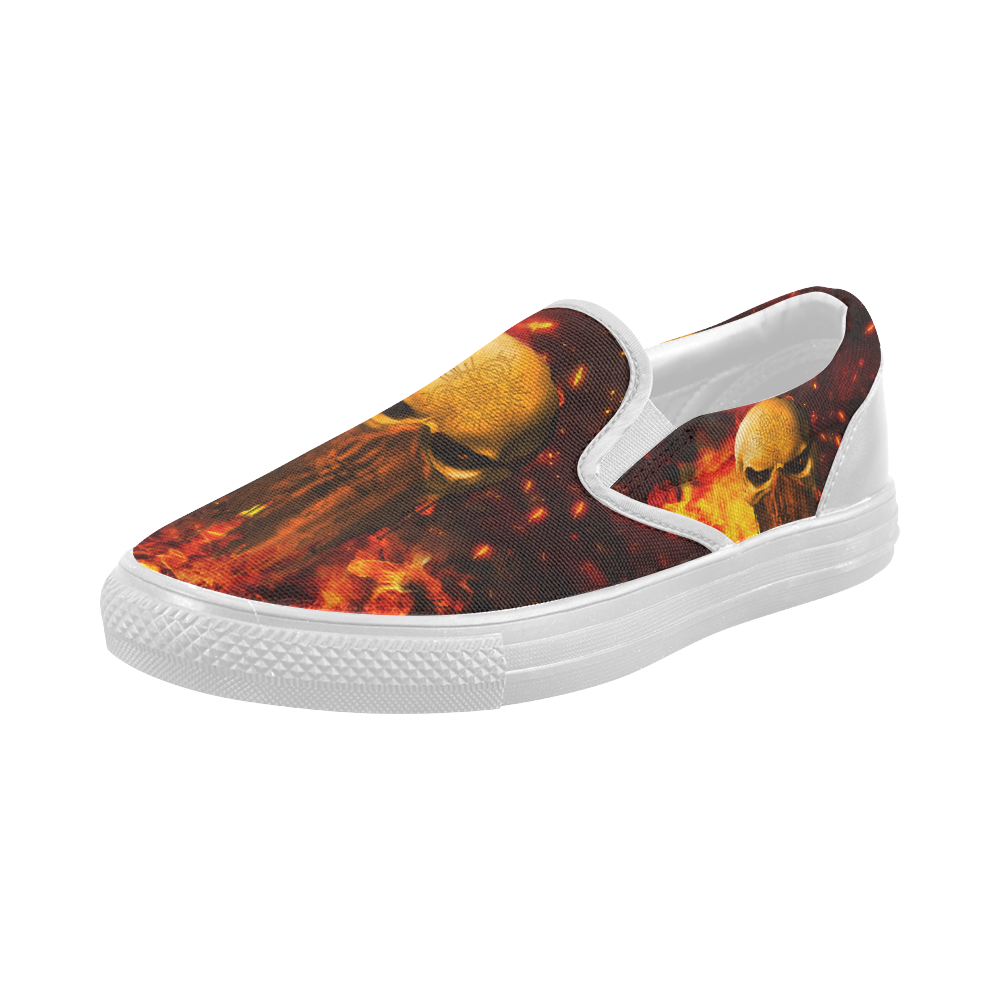 Amazing skull with fire Women's Slip-on Canvas Shoes (Model 019)