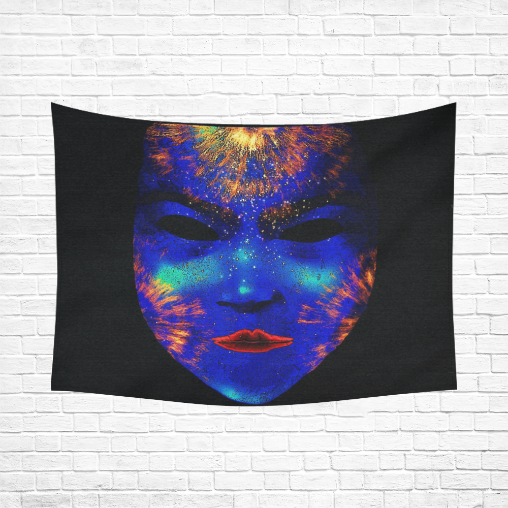 Amazing fantasy Mask, blue by FeelGood Cotton Linen Wall Tapestry 80"x 60"