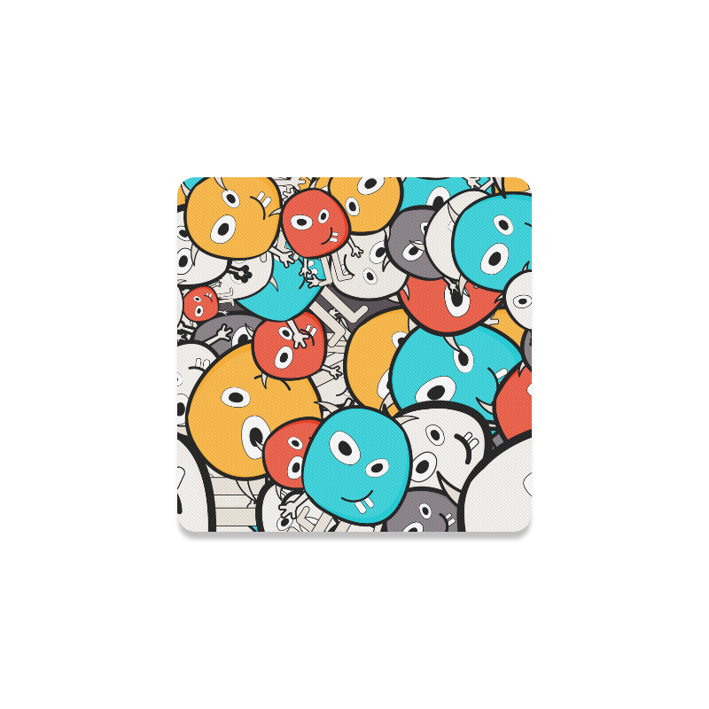 multicolor doodle monsters Square Coaster