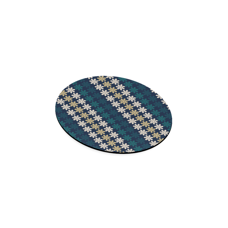 Dark Blue Floral Geometric Tile Round Coaster