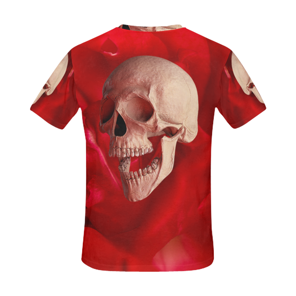 Funny Skull and Red Rose All Over Print T-Shirt for Men (USA Size) (Model T40)