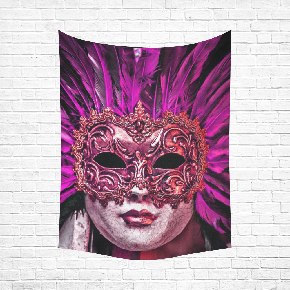 Carnival mask pink by FeelGood Cotton Linen Wall Tapestry 60"x 80"