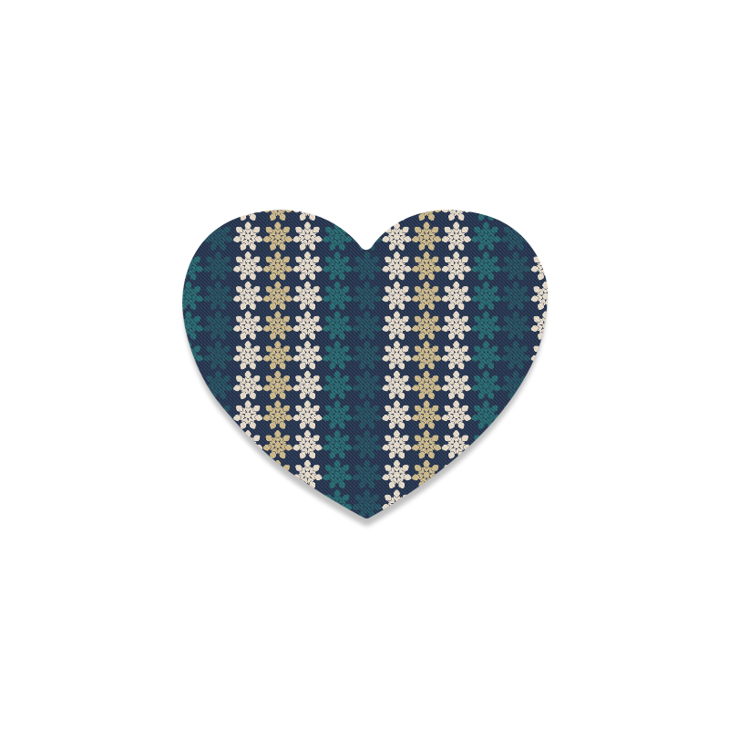 Dark Blue Floral Geometric Tile Heart Coaster