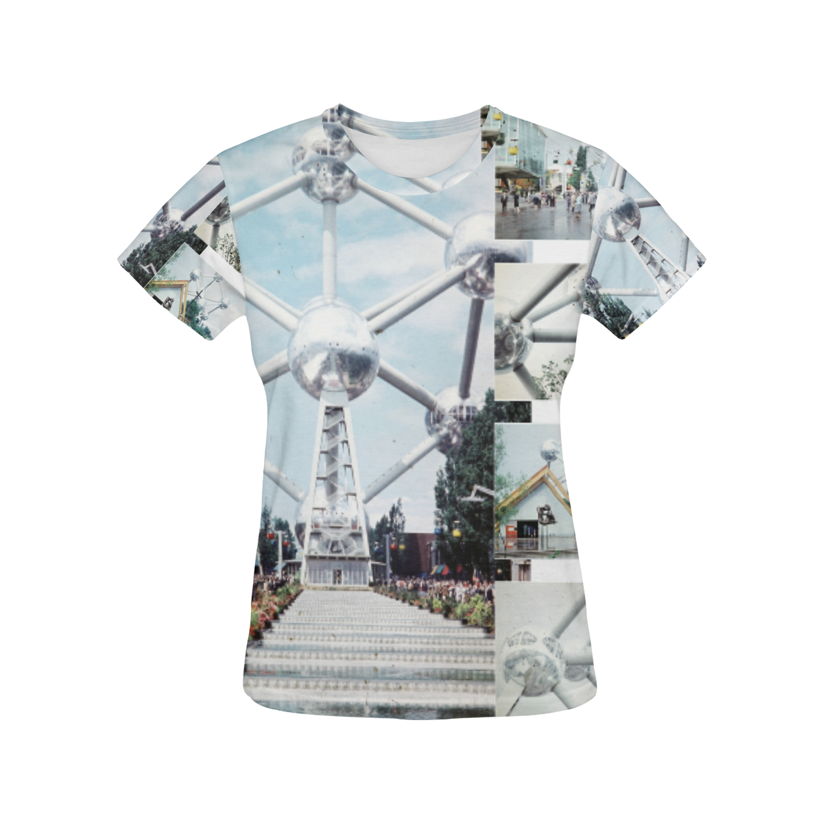 Vintage Brussels Atomium Collage All Over Print T-Shirt for Women (USA Size) (Model T40)