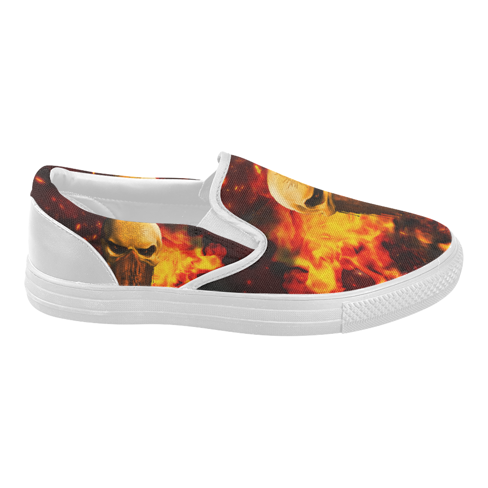 Amazing skull with fire Women's Slip-on Canvas Shoes (Model 019)