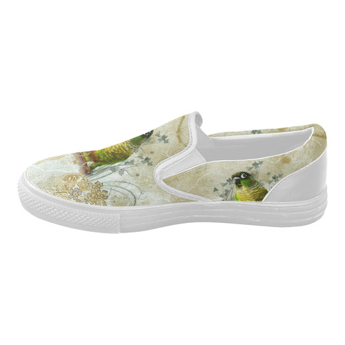Sweet parrot with floral elements Women's Slip-on Canvas Shoes (Model 019)