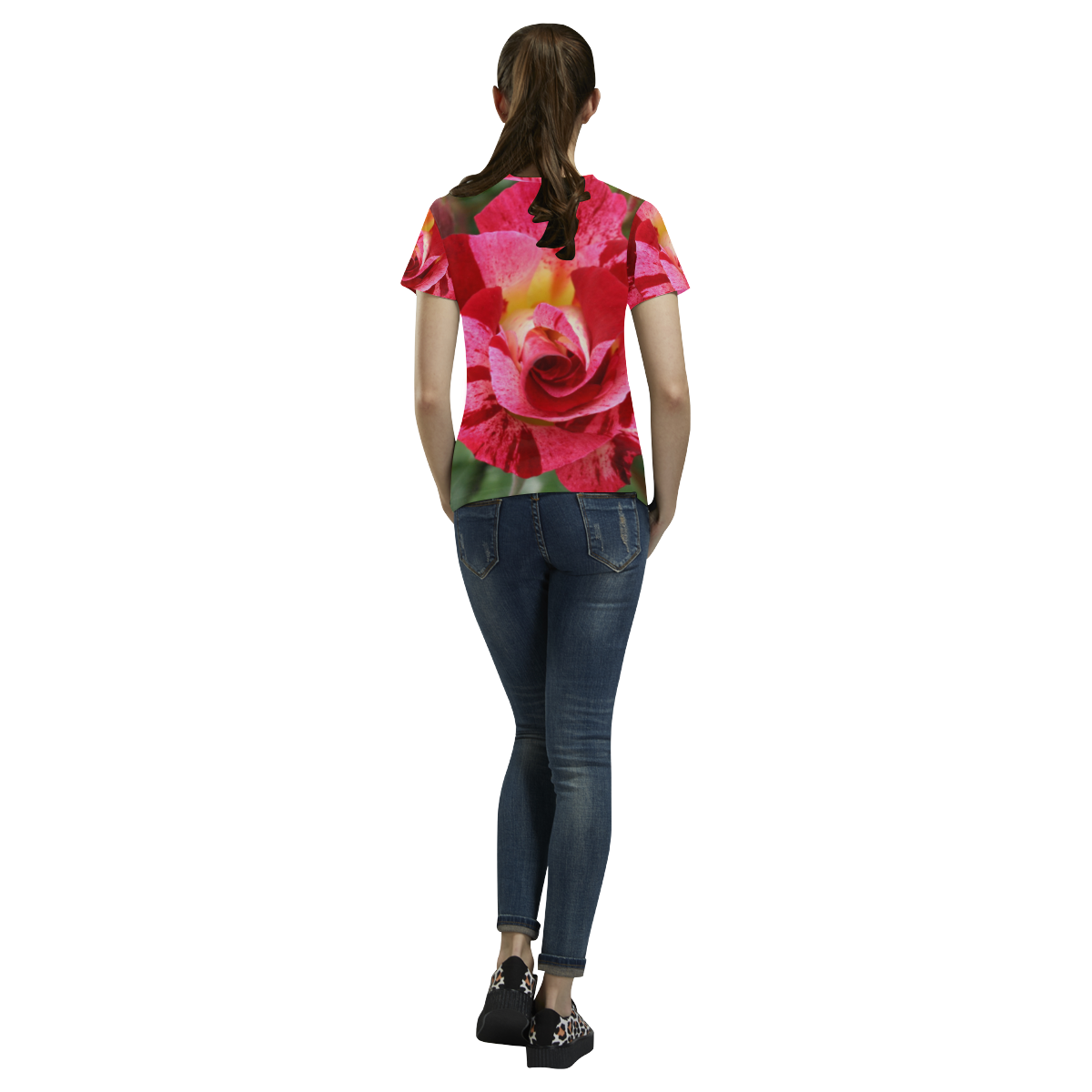 Pink Rose Flower Blossom All Over Print T-Shirt for Women (USA Size ...