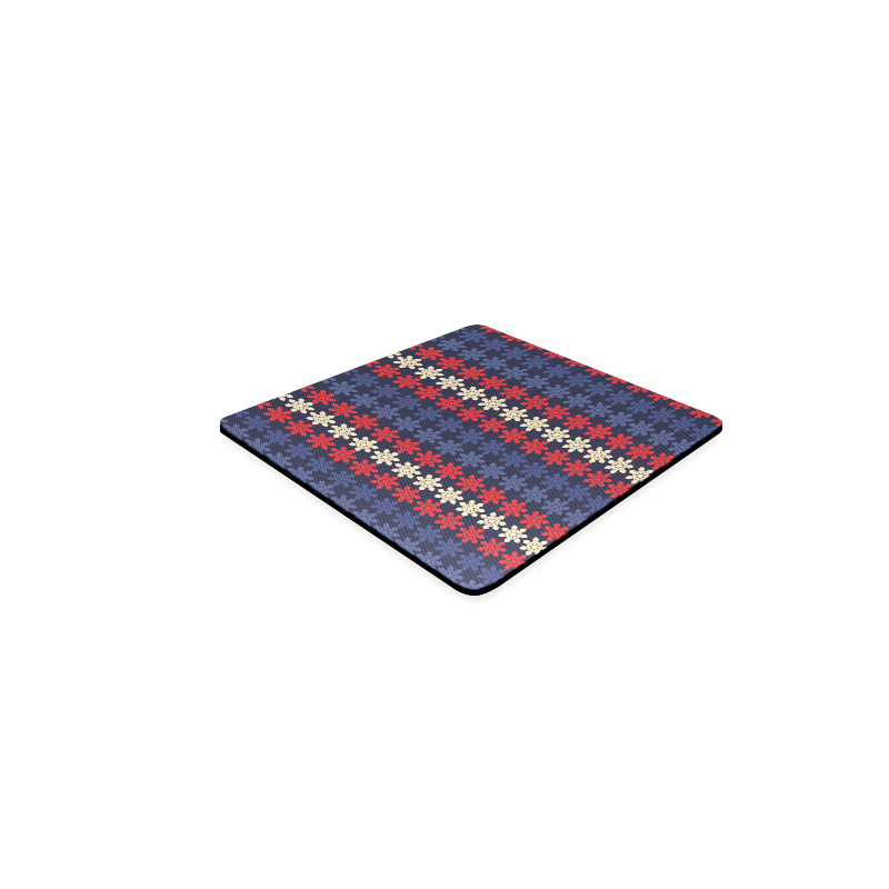 Blue With Red Floral Geometric Tile Square Coaster