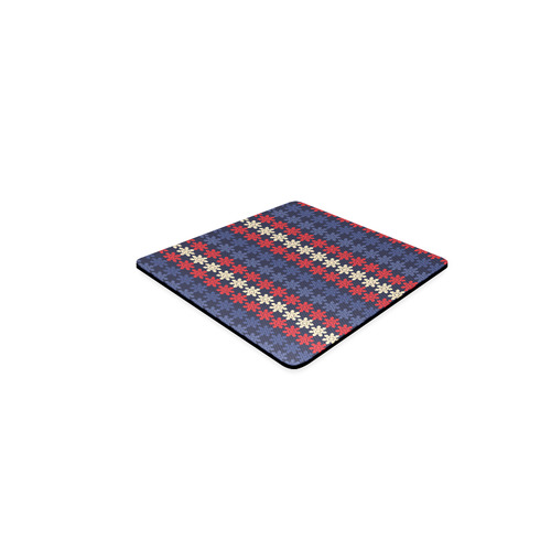 Blue With Red Floral Geometric Tile Square Coaster