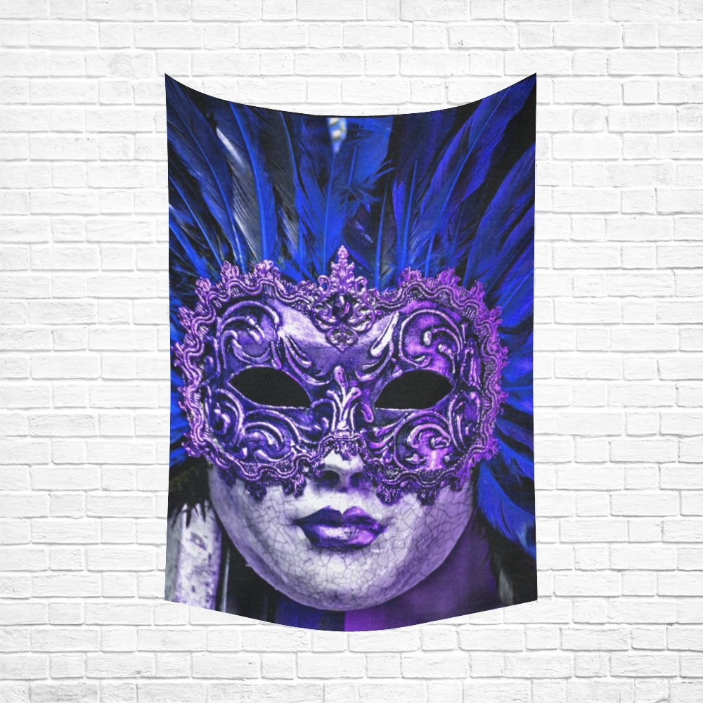 Carnival mask blue by FeelGood Cotton Linen Wall Tapestry 60"x 90"