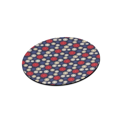 Red Symbolic Camomiles Floral Round Mousepad