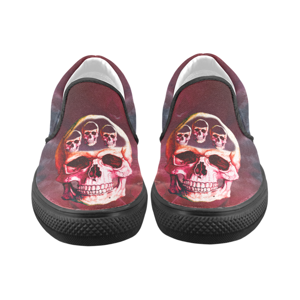 Funny Skulls Slip-on Canvas Shoes for Men/Large Size (Model 019)