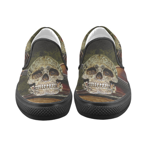 Funny Skull and Book Slip-on Canvas Shoes for Men/Large Size (Model 019)