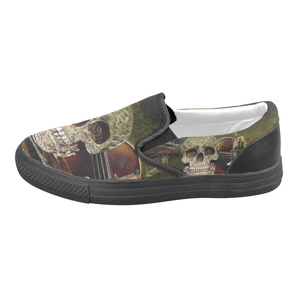 Funny Skull and Book Slip-on Canvas Shoes for Men/Large Size (Model 019)