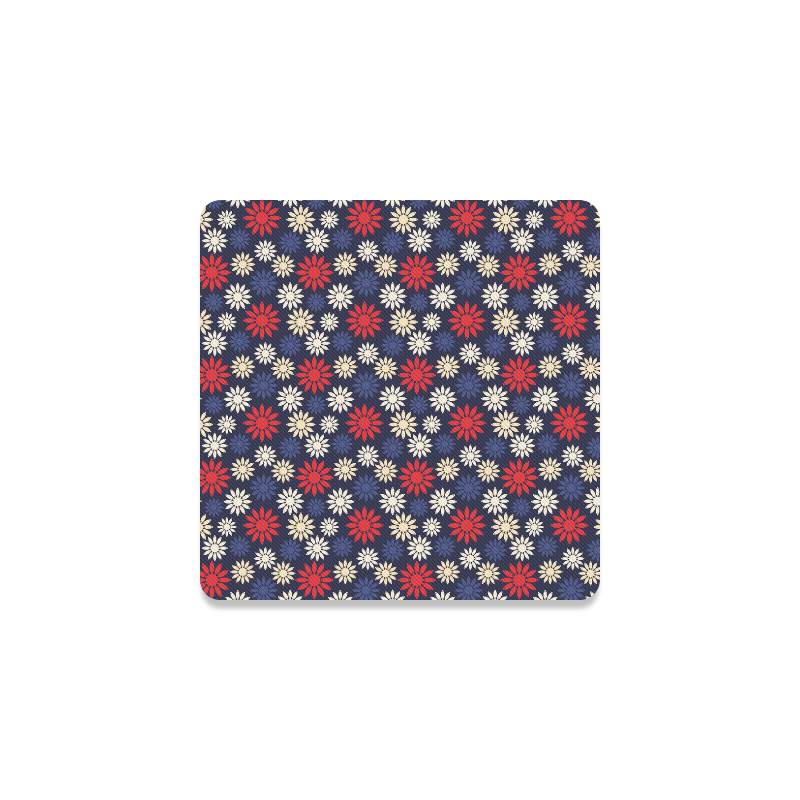 Red Symbolic Camomiles Floral Square Coaster