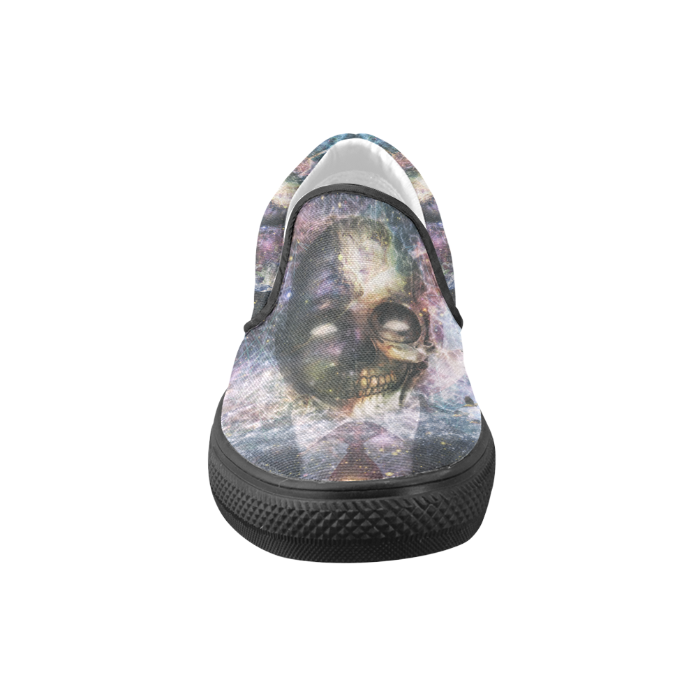 Psychedelic Skull and Galaxy Slip-on Canvas Shoes for Men/Large Size (Model 019)