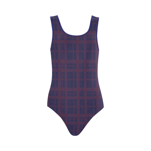 Purple Plaid Hipster Style Vest One Piece Swimsuit (Model S04)