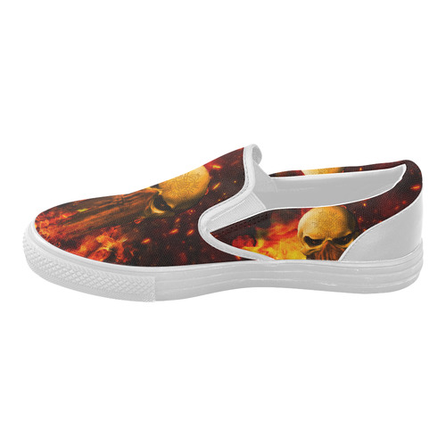 Amazing skull with fire Women's Slip-on Canvas Shoes (Model 019)