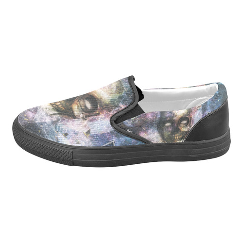 Psychedelic Skull and Galaxy Slip-on Canvas Shoes for Men/Large Size (Model 019)