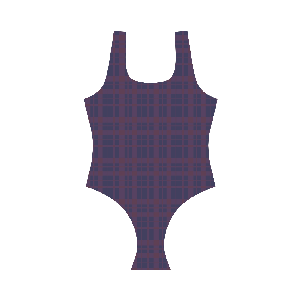 Purple Plaid Hipster Style Vest One Piece Swimsuit (Model S04)