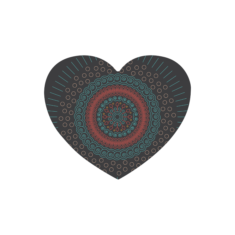 red with green mandala circular Heart-shaped Mousepad