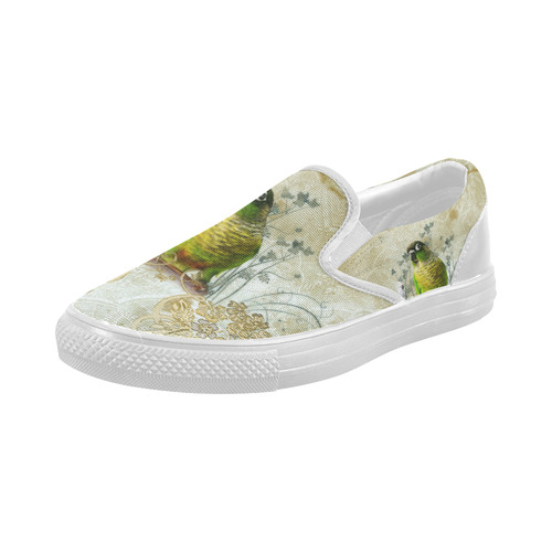 Sweet parrot with floral elements Women's Slip-on Canvas Shoes (Model 019)