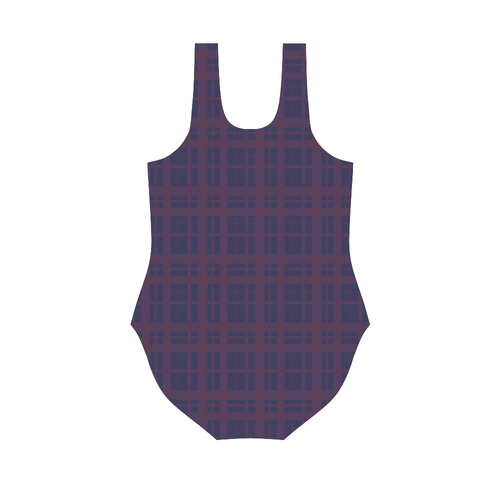 Purple Plaid Hipster Style Vest One Piece Swimsuit (Model S04)