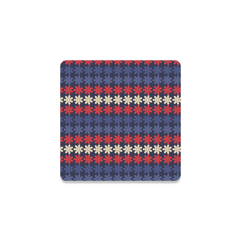 Blue With Red Floral Geometric Tile Square Coaster