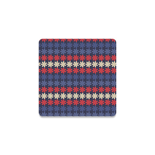 Blue With Red Floral Geometric Tile Square Coaster