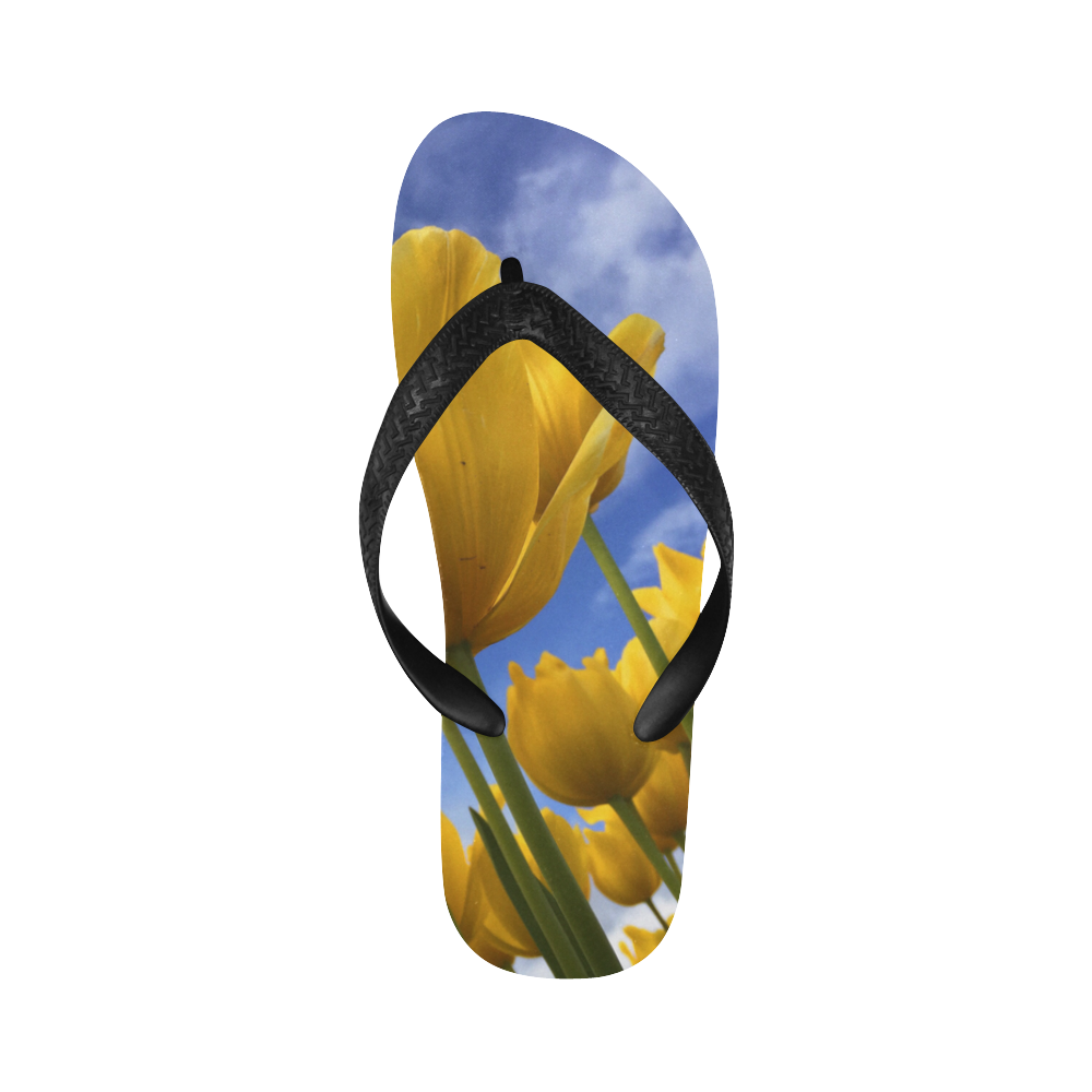 Yellow Flower Flip Flops for Men/Women (Model 040)