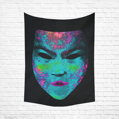 Amazing fantasy Mask,aqua by FeelGood Cotton Linen Wall Tapestry 60"x 80"