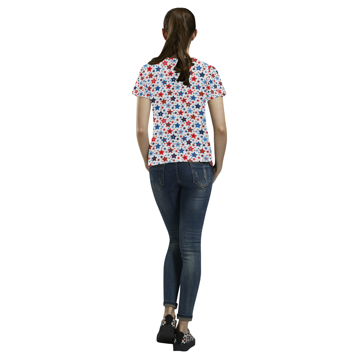 stars red blue white All Over Print T-Shirt for Women (USA Size) (Model T40)