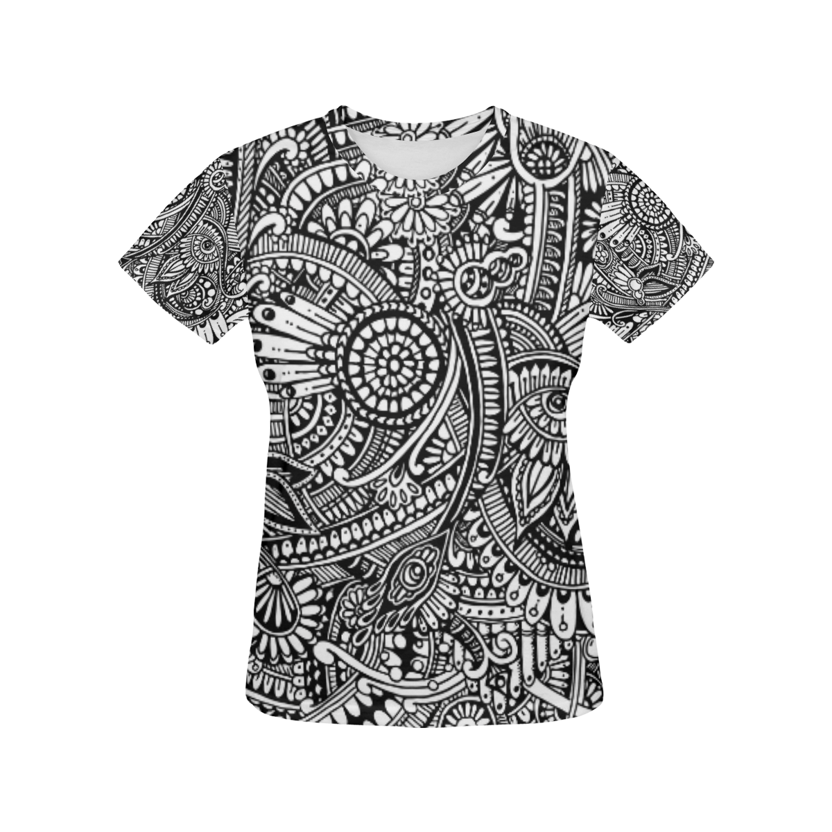 Black white abstract flower pattern hippie All Over Print T-Shirt for Women (USA Size) (Model T40)