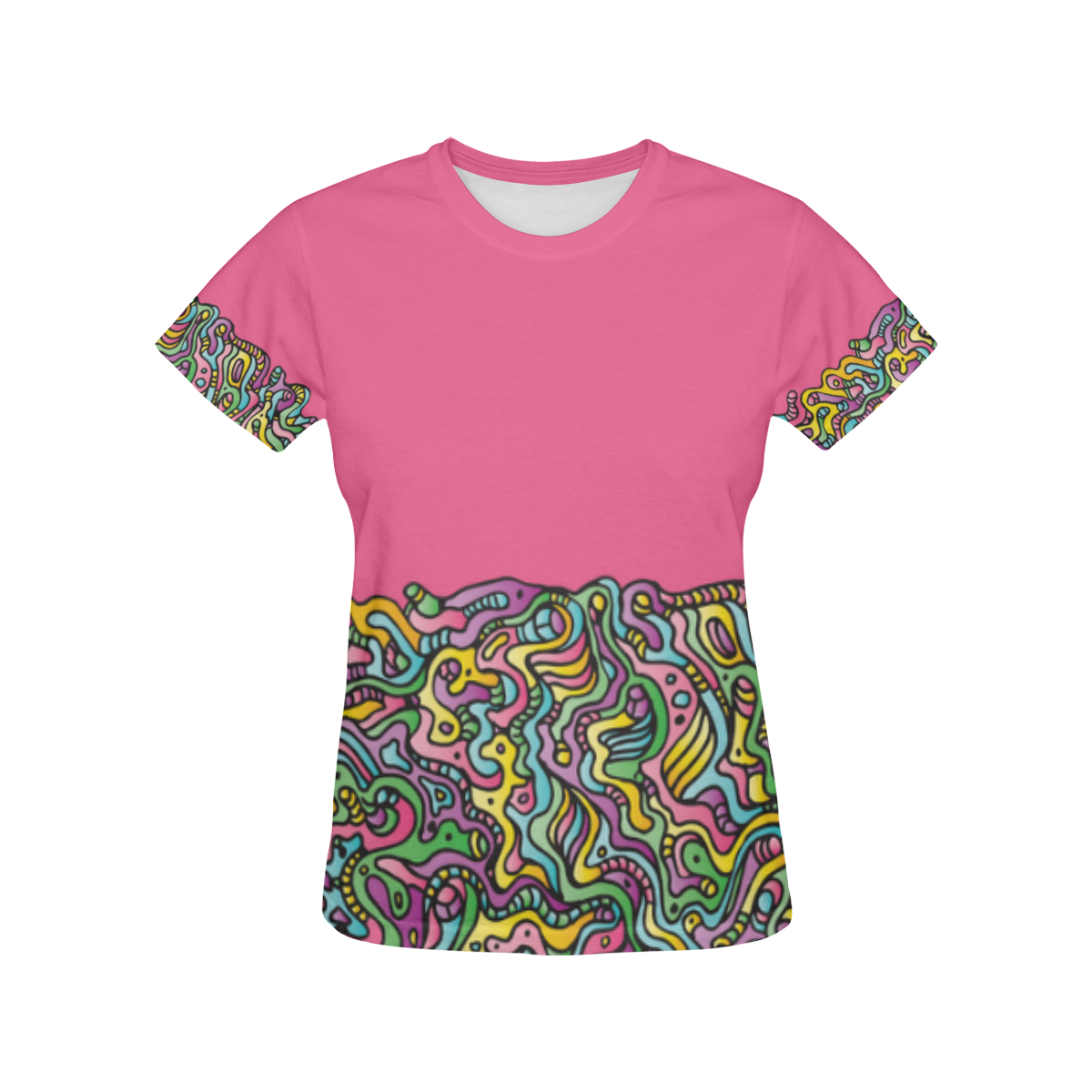 Colorful Tidal Pool, abstract animals, pink All Over Print T-Shirt for Women (USA Size) (Model T40)