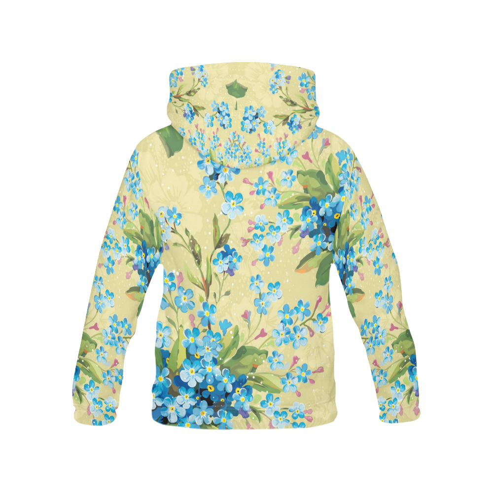 Vintage Blue Floral Pattern All Over Print Hoodie for Women (USA Size) (Model H13)