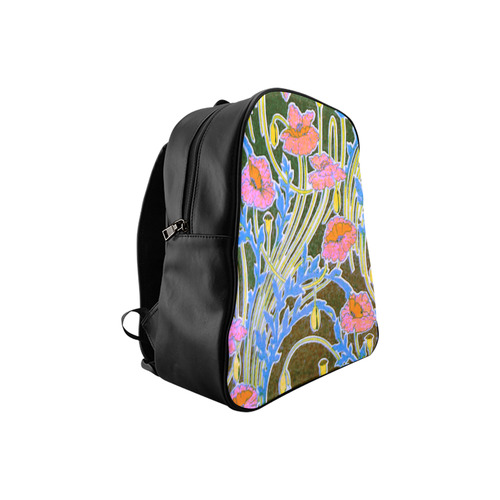 Pink Floral Art Deco Pattern School Backpack (Model 1601)(Small)