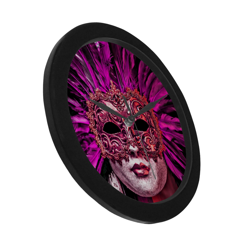 Carnival mask pink by FeelGood Circular Plastic Wall clock