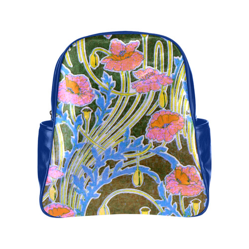 Pink Floral Art Deco Pattern Multi-Pockets Backpack (Model 1636)
