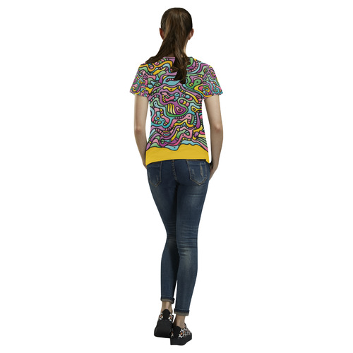 Colorful Tidal Pool, abstract animals, yellow All Over Print T-Shirt for Women (USA Size) (Model T40)