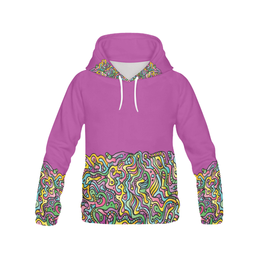 Colorful Tidal Pool, abstract animals, purple All Over Print Hoodie for Women (USA Size) (Model H13)