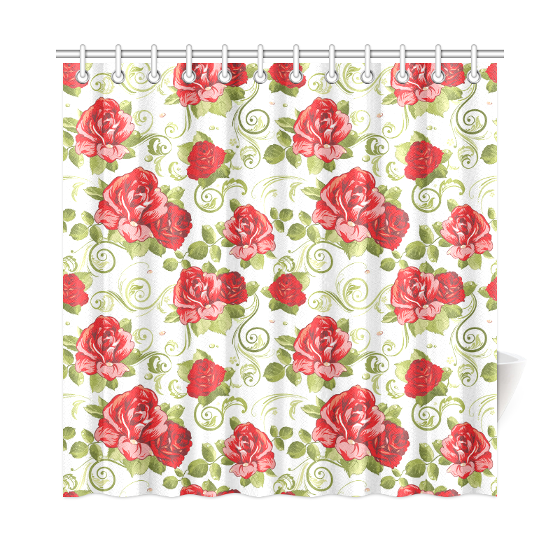 Cute Vintage Red Floral Pattern Shower Curtain 72"x72"