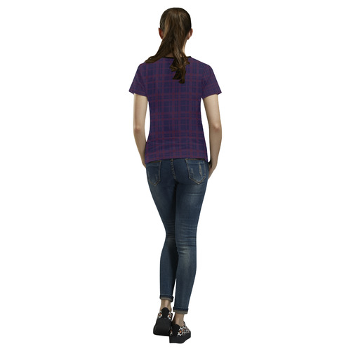 Purple Plaid Hipster Style Back & Sleeves Print All Over Print T-Shirt for Women (USA Size) (Model T40)