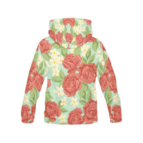 Red Roses Vintage Floral Pattern All Over Print Hoodie for Women (USA Size) (Model H13)