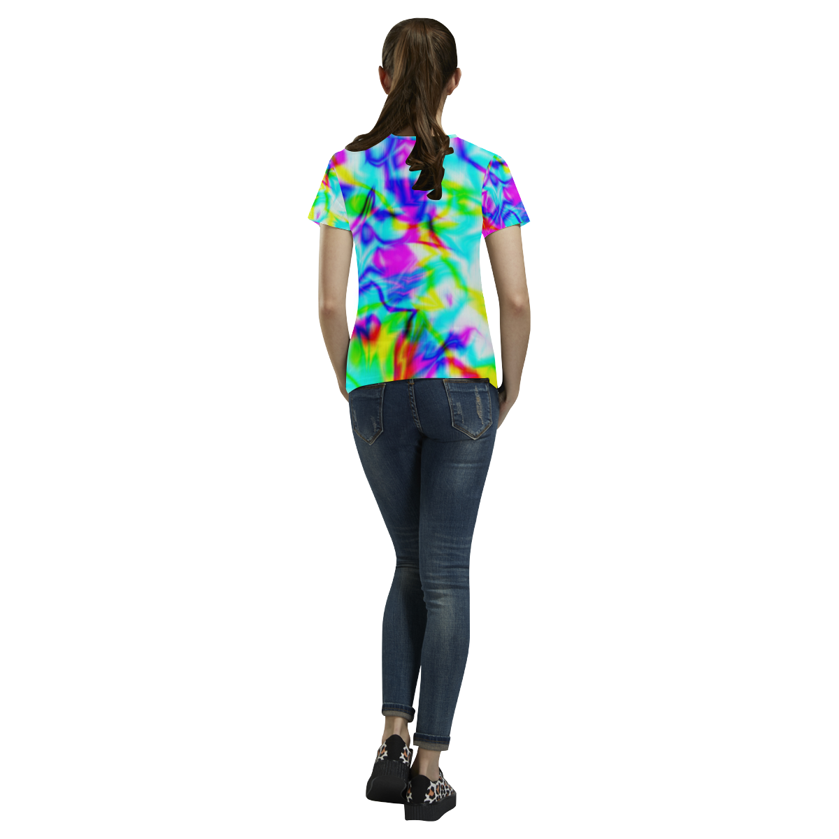 tropical ink blue yellow purple pattern ZT03 All Over Print T-Shirt for Women (USA Size) (Model T40)