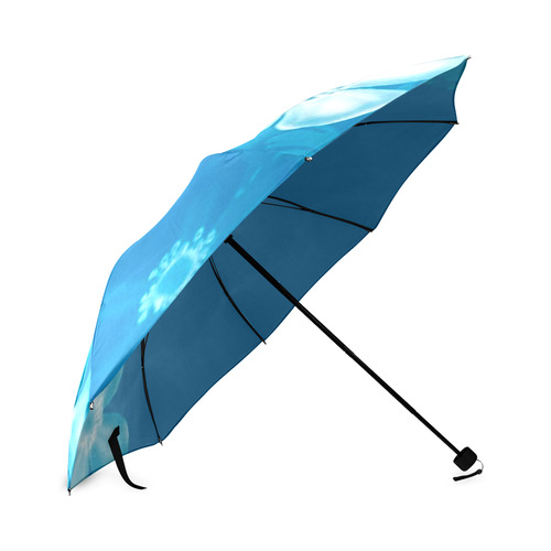 Retro 70s Flowers Blue Foldable Umbrella (Model U01)