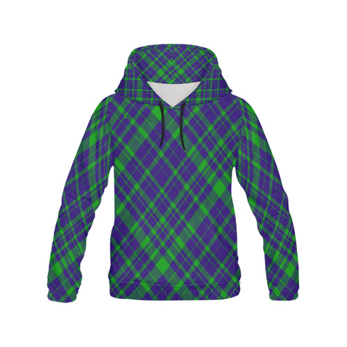 Diagonal Green & Purple Plaid Hipster Style All Over Print Hoodie for Women (USA Size) (Model H13)