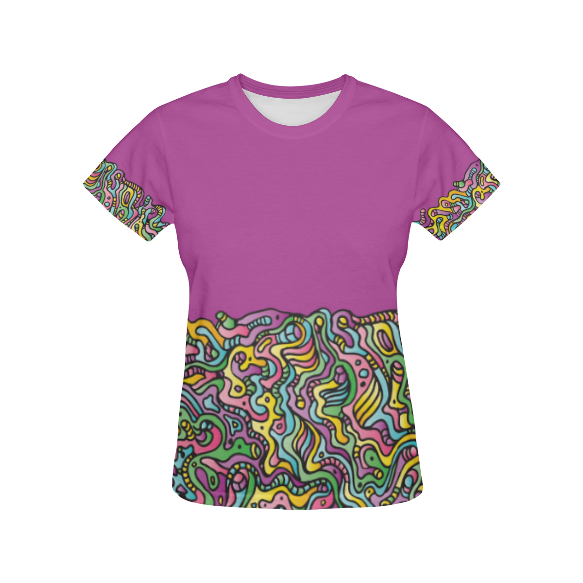 Colorful Tidal Pool, abstract animals, purple All Over Print T-Shirt for Women (USA Size) (Model T40)