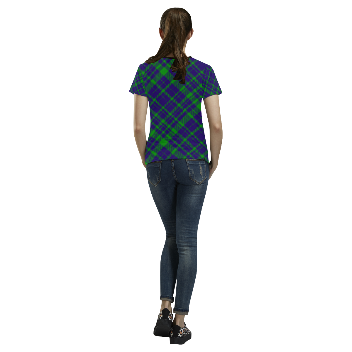 Diagonal Green & Purple Plaid Hipster  Style Back & Sleeves Print All Over Print T-Shirt for Women (USA Size) (Model T40)
