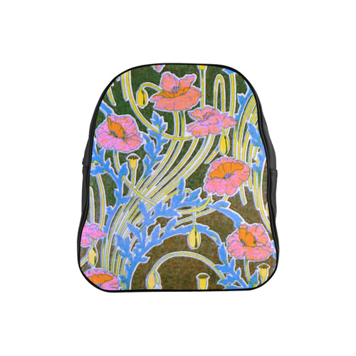 Pink Floral Art Deco Pattern School Backpack (Model 1601)(Small)
