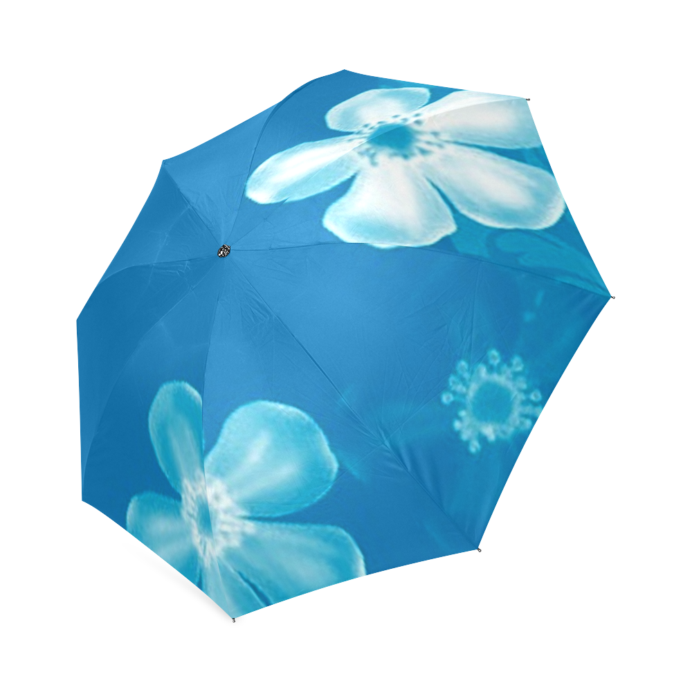 Retro 70s Flowers Blue Foldable Umbrella (Model U01)